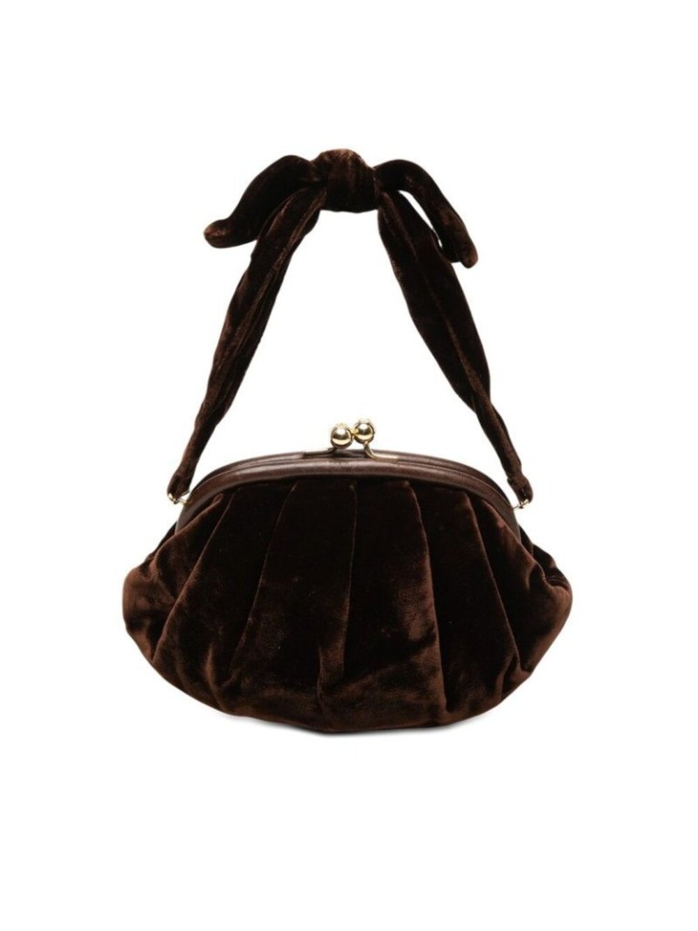 Chanel CC Logo Kiss Lock Handbag Mini Brown Velvet